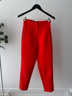 Zara Red High-Waist Tailored Tapered Pants